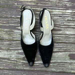 Vintage Prada Slingback Black Velvet Shoes - Size 36.5 Made in Italy